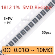 50pcs 1812 1% SMD Resistor 0R0.01R0.02R0.1R0.2R0.3R0.33R0.5R1R3.3R10R20R22R47R51R100R120R200R220R470