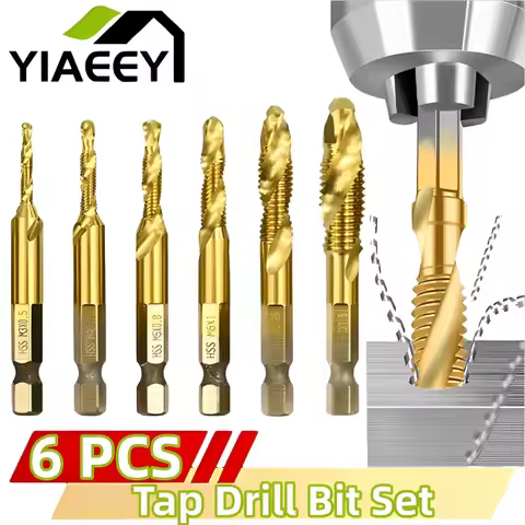 1/6Pcs Tap Drill Bit Set Hex Shank Titanium Plated HSS Screw Thread Bit Screw Machine Compound Tap M