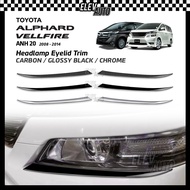 Toyota Alphard/Vellfire ANH20 2008-2014 Headlamp Eyelid Trim Cover Bodykit Carbon Chrome Black Accessories