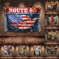 Route 66 Flag Polyester Retro Banner Home Decoration Graphic Custom Printed Hanging Flag 4 Grommets 
