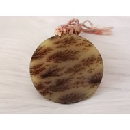 🍀 P584 - Natural Serpentine Jade Pendant with Necklace Rope (with cert) (Slightly flawed) 天然岫玉花玉水草 吊