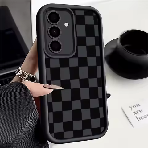 Black Check Phone Case For Samsung Galaxy S25 S22 S21 S24 S20 S23 FE Note 20 Plus Ultra A35 A15 A25 