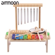 [ammoon]Wind Chime Combination Drum Set Windchime Xylophone Drum Wood Guiro Scraper 4-in-1 Musical Instruments Set with 2 Mallets Natural Wooden Music Kit Birthday Gifts