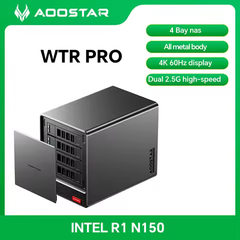 AOOSTAR WTR PRO AMD R7‑5825U NAS Mini PC — 4 Bays SATA HDD, Dual 2.5Gb Ethernet, DDR4, NVMe, Windows