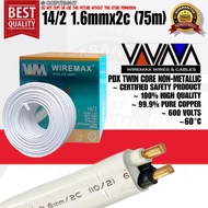 WIREMAX PDX WIRE TWIN CORE NON-METALLIC SHEATHED CABLE PURE COPPER 99.9% 14/2 1.6mmx2c (75 METERS)