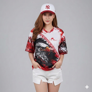 Jersey Merah Putih Streetwear Dewasa Tangan Pendek / Jersey Hockey Rugby / Jersey Vintage / Retro /