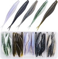 Fluke Bait Set Soft Plastic Fishing Lure with Weighted Hook, 4” 5” Split Tail Jerkbait Minnows 30 Pc