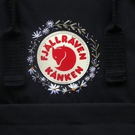 客製化禮物-野地裡的淡雅白雛菊Kanken全黑色包-手工刺繡設計訂製