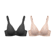 Jollynn Joy Cotton Lace Bra บราลูกไม้ไร้โครง เต้าสามเหลี่ยม ดีไซน์ทรง V โชว์ร่องอก ตะขอหลัง ฟองบาง ร