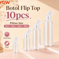10pcs Botol Plastik Flip Cap Refillable Bottle Untuk Shampoo Lotion Toner Skincare Salon Travel