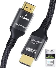 Certified 8K HDMI 2.1 Cable 4m, 48Gbps Ultra High Speed HDMI Cable 4K 144Hz 120Hz 8K 60Hz Support eARC DTS:X Dolby Atmos Dynamic HDR10 HDCP 2.3 Compatible MacBook Pro 2021 Gaming PC OLED TV Roku