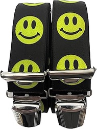 Men's Braces - Laughing Emoji Motif in Yellow - 3.5 cm Wide, Adjustable 65-125 cm - X-Shape - Robust