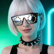 Punk Rivets Handmade DIY Glasses Unique Future Sunglasses Stage Wear Exaggerated