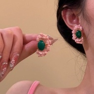 New Chinese Style Retro Contrast Color Begonia Flower Carved Temperament Classical Earrings Light Lu
