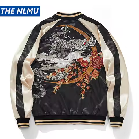 Vintage Streetwear Japanese Sukajan Souvenir Jacket 2025 Spring Chinese Dragon Embroidered Baseball 
