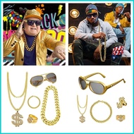 Nan 1 4 5Pieces 80s 90s Hip Hop Costume Kit Cool Rapper Outfits Accessories Hat Gold Chain Gold Brac