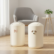 Cream Style Large Trash Bin with Swinging Lid for Home Living Room Bathroom Cute High-Aesthetic Stor