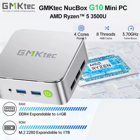 GMKtec G10 Mini PC AMD Ryzen 5 3500U 16GB DDR4 500GB SSD NVME Wifi5 BT5.0 Windows 11 Triple Display 