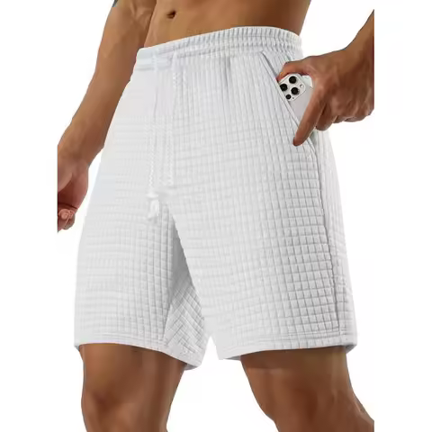 Summer Men's Waffle Business casual shorts New Korean Fashion Drawstring Baggy Short Pants Fitness B