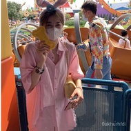 👍European Station Unique Suit Summer Outing Street C-Bit Pink Short-Sleeved Shirt Shorts Classy Suit