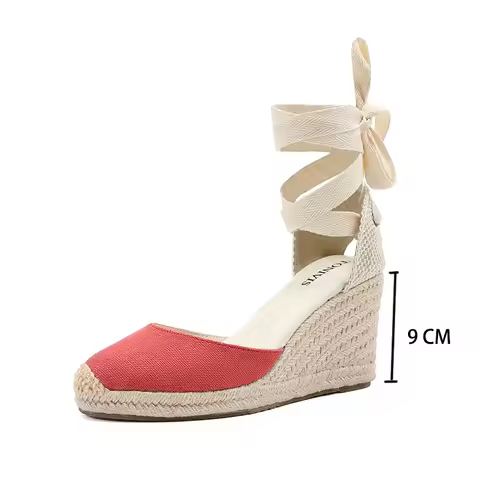 Womens Wedges Espadrille Summer Shoes Roun Red For Women 2022 Offer Rushed 7-9cm Sandals Sandalias M