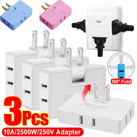1-3Pcs 3 Way Flat Plug Adapter Power Wall Plug US Extension Plug Adapters Portable Foldable Extensio