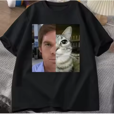 Dexter Morgan Cat T-shirts Funny Short Sleeve O Neck Tshirt Unisex Streetwear Women Clothes Harajuku