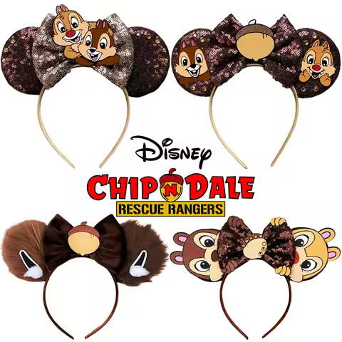 Disney Mickey Mouse Ears Hairband Chip n Dale Ear Headband for Adults Party Headwear Women Plush Bow