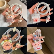 (feclowcase) Set of Head Protection Cover & Spiral Charger Cable IPhone Charger Pig Donut Cable Prot