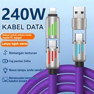240W Fast Charging 4-in-1 LED Typec Data Cable Flash Charging Magnetic Rainbow Light Fast Charging C