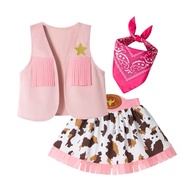 MERAH 3in1 cowgirl pink denim skirt set | Cowboy set pink costumeGirl