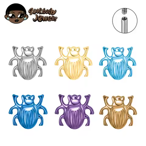 ASTM F136 Titanium Scarab Beetle Cartilage Stud Earring Internally Threaded Insect Helix Earlobe Lab