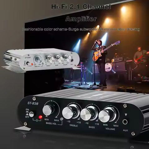 ST838 HiFi 2.1 Channel Power Amplifier Bass Treble Adjustment 80W*2 Stereo Bass Sound Amp Subwoofer 