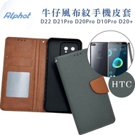 D22 D21Pro D20Pro D10Pro D20+Denim Style Fabric Pattern HTC Side Flip Phone Leather Case