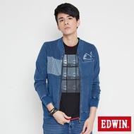 EDWIN 江戶勝 INDIGO 波浪拼接拉T外套-男-石洗藍