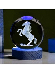 1 件 3d 雷射雕刻馬水晶,帶有木質 Led 七彩燈底座,玻璃球夜燈家居裝飾裝飾品