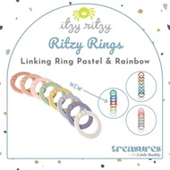 Itzy Ritzy Rings Linking Ring Set 3 Months Plastic 8 Pastel Neutral Rainbow Car Seat Stroller Activity Gym barang baby