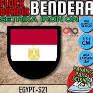 Monggo] IRON-ON Flock Flag Embroidery Badge Patch - EGYPT EGYPT/ [S01] Shield List Outline BLACK
