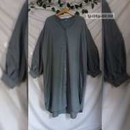 Midi dress polyester BIG SIZE long sleeve sage denim