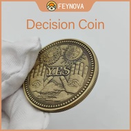 Antique Bronze Skull Angel Pattern Choice Making Game Coin Vintage Embossed YES NO Flip Coin