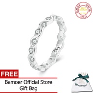 BAMOER 925 Sterling Silver CZ Paved Wave Ring For Women Classical Design Ring Fashion Jewelry BSR515