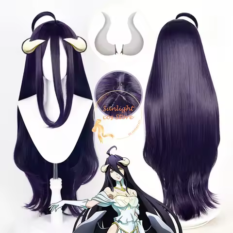 Anime Albedo Cosplay Wig 100cm Long Straight Hair Dark Purple Black Wigs Heat Resistant Synthetic Ha