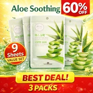 OLIVE FARM Aloe Essential Mask Sheet 9pcs Set (3 Packs) | Soothing & Moisturizing Facial Sheet Mask 