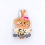 Bandai | Usagi 9090 Shibuya Gyaru Style Plush Keychain Cute Black Skin Bunny with Leopard Bow and Fl