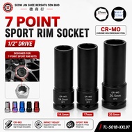 7-Point Lug Nut Socket 1/2-Inch Drive Cr-Mo Steel for Automotive Mechanics, Garage Repairs - 17mm, B