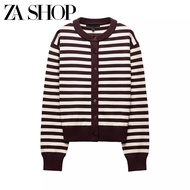ZARAˉ 2025 Spring New Womens Simple Striped Knitted Sweater Round Neck Long Sleeve Cardigan Short Co