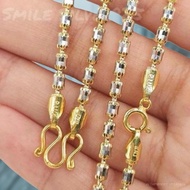 ค15 สร้อยคอ ลายปล้องอ้อยคริสตัล 3mm เงินแท้ 92.5% Italy Diamond Cut ชุบ 2กษัตริย์ (WG+G)