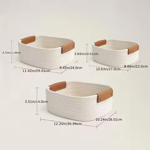 3-piece Storage Basket Cotton Rope Woven Storage Basket Multifunctional Rectangular Storage Basket W