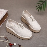 Yunnnan Ethnic Small Flower Embroidered Wedge Heel Cloth Shoes Fashion Ethnic Style Cotton Linen Sho