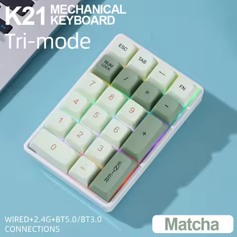 Wireless Numeric Keypad Numpad Mechanical Keyboard 21 Keys One Hand Keyboard Bluetooth 2.4G Connect 